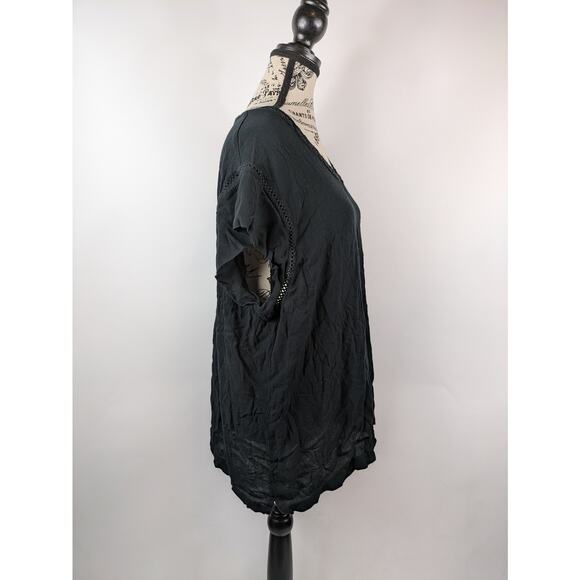 Buffalo David Bitton Womens 2XL Blouse Black XXL Slinky V-Neck Cut-Out Short Sl - Picture 4 of 12